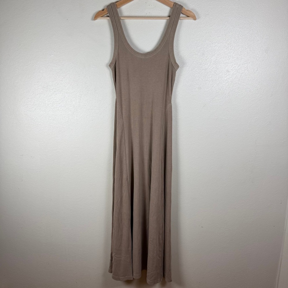 Marine Layer Womens Ribbed Scoop Neck Maxi Tank Dress Taupe Brown XS